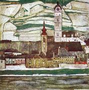 Egon Schiele Stein on the Danube with Terraced Vineyards oil painting reproduction